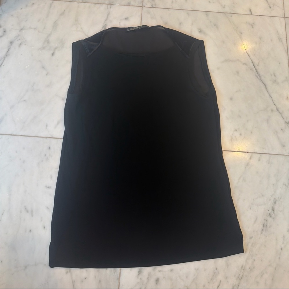 Allsaints Mixed Media Velvet Black Sleeveless Women's Top Blouse Boatneck